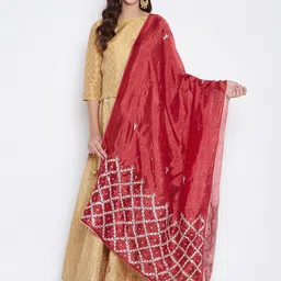 Clora Creation Maroon & White Embroidered Dupatta with Sequinned image 1