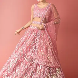 FABPIXEL Embroidered Sequinned Semi-Stitched Lehenga & Unstitched Blouse With Dupatta-10