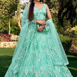 FABPIXEL Embroidered Sequinned Semi-Stitched Lehenga & Unstitched Blouse With Dupatta-picture-27