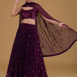 FABPIXEL Embroidered Sequinned Semi-Stitched Lehenga & Unstitched Blouse With Dupatta-picture-5