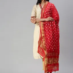 Soch Red & Golden Printed Art Silk Dupatta-42