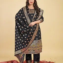 Royal Rajgharana Saree Ethnic Motifs Woven Design Zari Pure Silk Unstitched Dress Material-picture-16