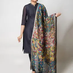 Unnati Silks Floral Printed Zari Kalamkari Dupatta-image-98