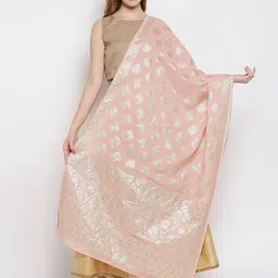 Ethnicity Pink & Silver-Toned Printed Viscose Rayon Dupatta-picture-6