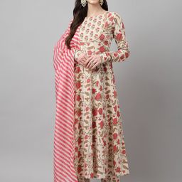 FIORRA Floral Printed Pure Cotton Kurta & Trouser With Dupatta-1