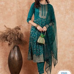 Sangria Floral Foil Printed Zari A-Line Kurta & Trouser With Dupatta image 2