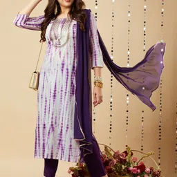 KALINI Ethnic Motifs Embroidered U-Neck Gotta Patti Kurta With Trouser & Dupatta-51