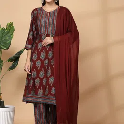 Nayam By Lakshita Women Floral Printed Regular Sequinned Chanderi Cotton Kurta with Palazzos & With Dupatta image 1