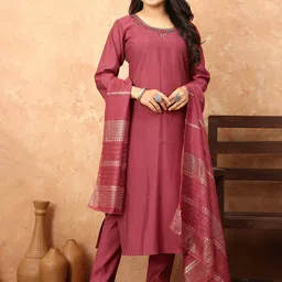 TWINS LADY Regular Thread Work Kurta with Trousers & With Dupatta image 1