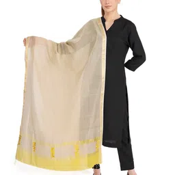 Rhe-Ana Women Beige & Yellow Striped Dupatta-picture-14