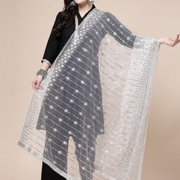 Clora Creation Floral Embroidered Sequinned Net Dupatta-7