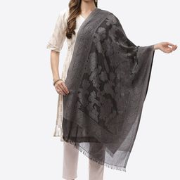 Biba Black & Grey Ethnic Motifs Woven Design Dupatta-picture-0