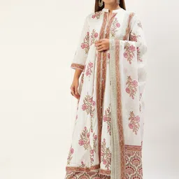 Jaipur Morni Women White Ethnic Motifs Printed Pure Cotton Kurta with Palazzos & Dupatta-11