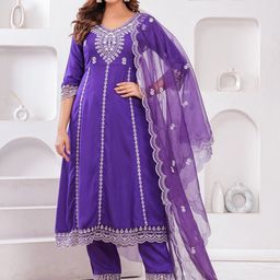 NEW4U Women Regular Thread Work Kurta with Palazzos & With Dupatta-56