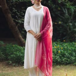 anayna V-Neck Panelled Silk Anarkali Kurta with Trousers & Dupatta-image-37