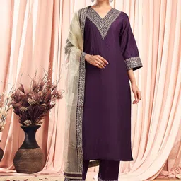 KALINI Women Embroidered Regular Kurta with Trousers & With Dupatta-8