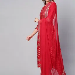 KALINI Geometric Printed Mandarin Collar Mirror Work Kurta With Trousers & Dupatta-picture-3