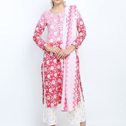 Vishudh Women Pink & White Floral Printed Kurta Palazzos & Dupatta-image-76