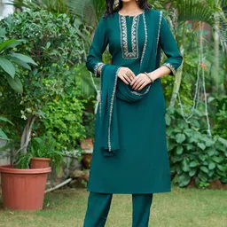 VIBE VISION Women Floral Regular Kurta with Trousers & With Dupatta-image-77