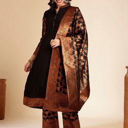 Anouk Ethnic Motifs Zari Regular Kurta with Palazzos & Dupatta-1