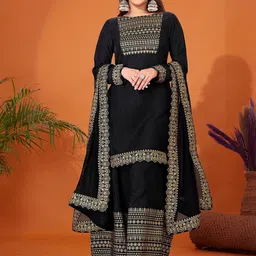 KALINI Foil Printed Long Sleeves Regular Kurta With Palazzos & Dupatta-46