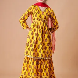 Cherry & Jerry Girls Floral Printed Pure Cotton Empire Kurta & Sharara With Dupatta-image-30