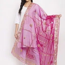 Clora Creation Pink & Gold Gotta Patti Net Dupatta-image-47