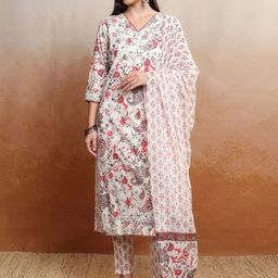 Vishudh Women Floral Printed Regular Pure Cotton Kurta with Trousers & With Dupatta-picture-10