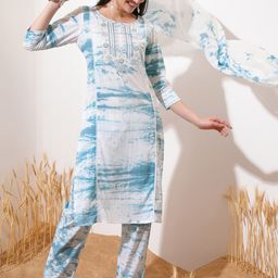 Vishudh Blue Printed Thread Work Pure Cotton Straight Kurta With Trousers & Dupatta-picture-26