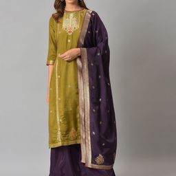 WISHFUL Women Floral Printed Sequinned Kurta with Trousers & With Dupatta-picture-16