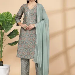 Nayam By Lakshita Paisley Printed Regular Chanderi Cotton Kurta with Palazzos & Dupatta-14