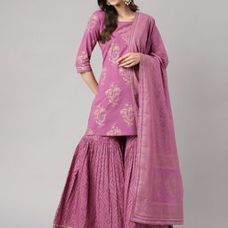 Divena Women Pink Bandhani Printed Gotta Patti Pure Cotton Kurti with Sharara & With Dupatta-picture-10