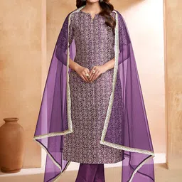 Inddus Floral Printed Notched Neck Kurta with Trousers & Dupatta-43