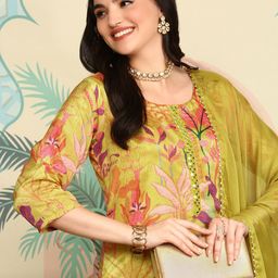 Ishin Yellow Floral Printed Straight Kurta With Trousers & Dupatta-picture-41