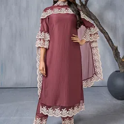 Inddus Floral Embroidered Regular Thread Work Kurta With Trousers & Dupatta-image-55