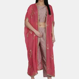 Be Indi Zari Crop Top with Palazzos & Embroidered Cape-picture-20