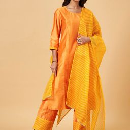 YU by Pantaloons Striped Regular Kurta With Trousers & Dupatta image 1