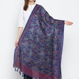 Clora Creation Navy Blue & Purple Printed Dupatta-14