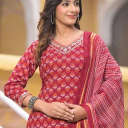 KALINI Ethnic Motifs Printed Regular Straight Kurta With Trousers & Dupatta image 3