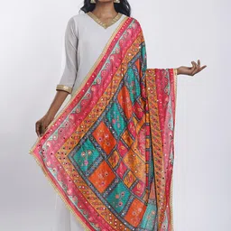 TEEJH Ethnic Motifs Printed Dupatta With Mirror Work image 2