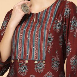 Nayam By Lakshita Women Floral Printed Regular Sequinned Chanderi Cotton Kurta with Palazzos & With Dupatta image 2