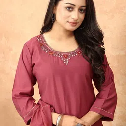 TWINS LADY Regular Thread Work Kurta with Trousers & With Dupatta image 2