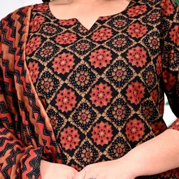 Swasti Plus Size Ethnic Motifs Printed Regular Pure Cotton Kurta with Trousers & Dupatta image 2