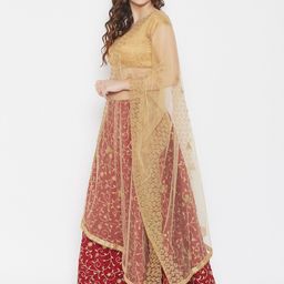 Clora Creation Women Gold Embroidered Net Dupatta with Sequined image 3