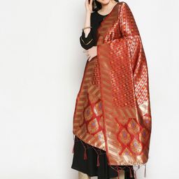Dupatta Bazaar Red & Gold-Toned Woven Design Dupatta image 2