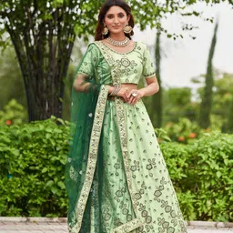Warthy Ent Embroidered Thread Work Semi-Stitched Lehenga & Unstitched Blouse With Dupatta image 2