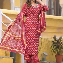 KALINI Ethnic Motifs Printed Regular Straight Kurta With Trousers & Dupatta image 4