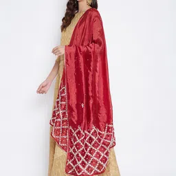 Clora Creation Maroon & White Embroidered Dupatta with Sequinned image 3