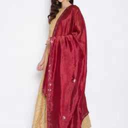Clora Creation Maroon & Gold-Toned Embroidered Dupatta with Mirror Work image 4