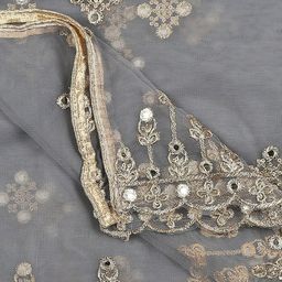 Dupatta Bazaar Grey & Gold-Toned Ethnic Motifs Embroidered Dupatta with Mirror Work image 3